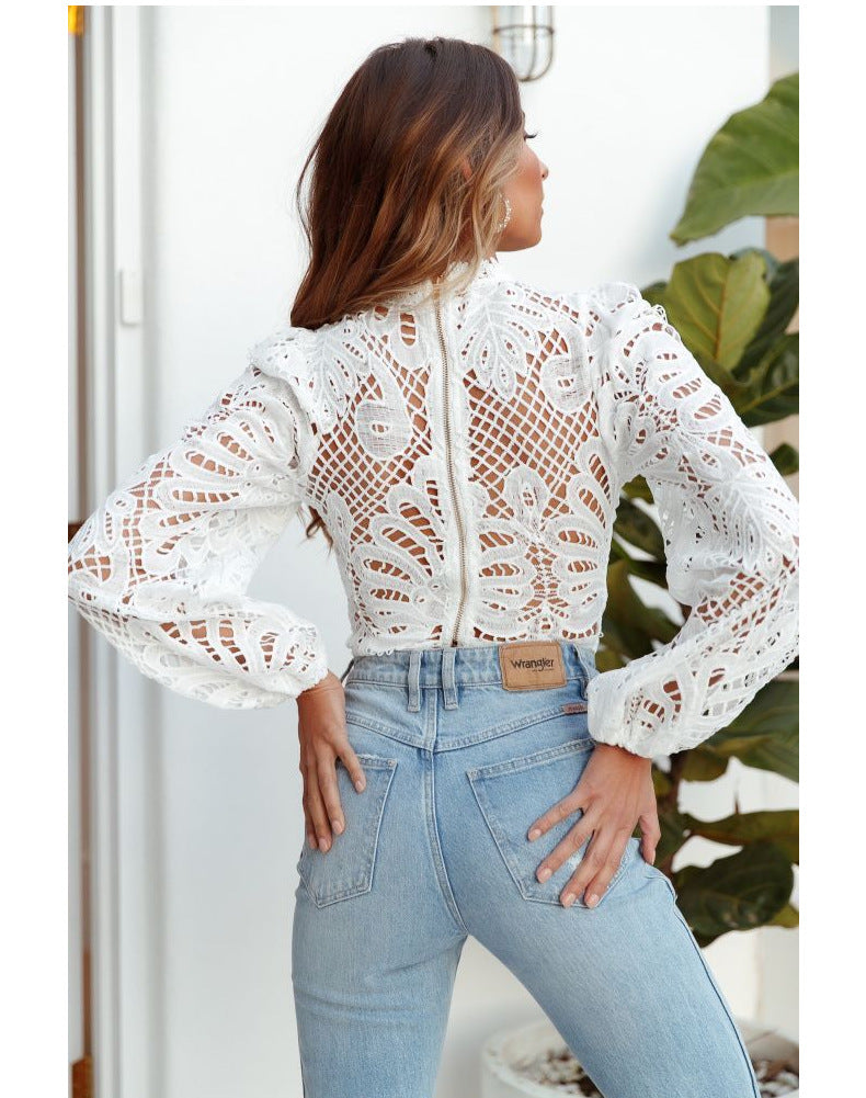 Élodie Lace Flare-Sleeve Blouse