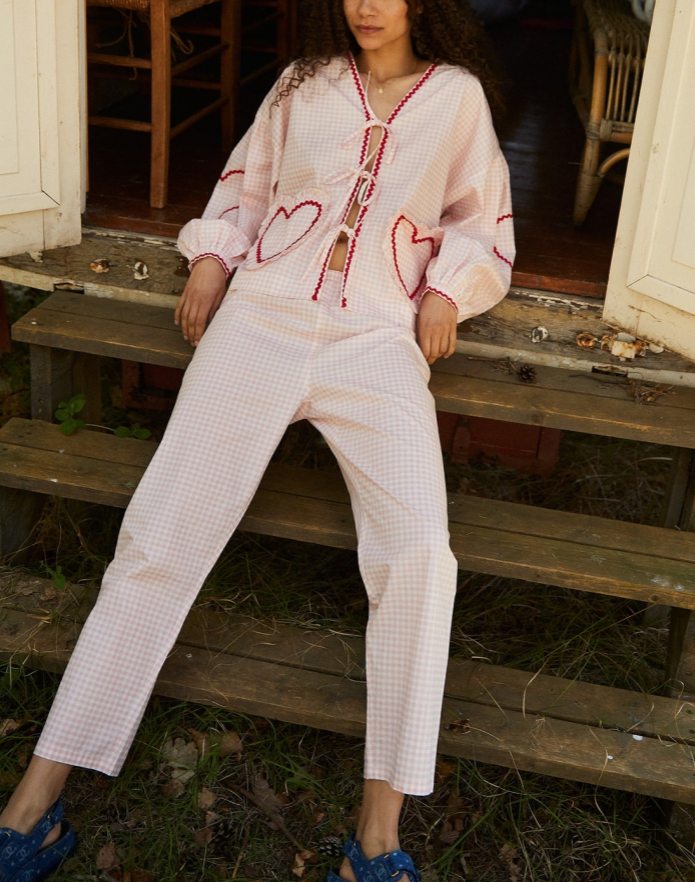 Esme Organic Cotton Check Top – Rose Pink