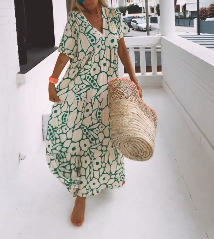 June Ibiza-Inspired Dress with Boho Floral Print