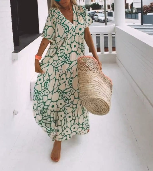 June Ibiza-Inspired Dress with Boho Floral Print