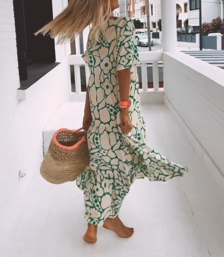 June Ibiza-Inspired Dress with Boho Floral Print