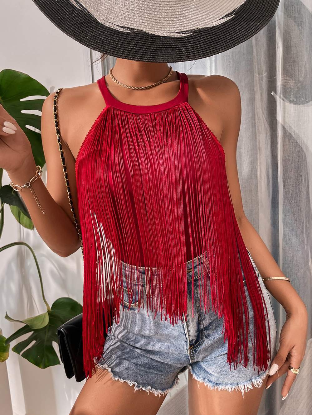 Siena Halter Tassel Detail Top