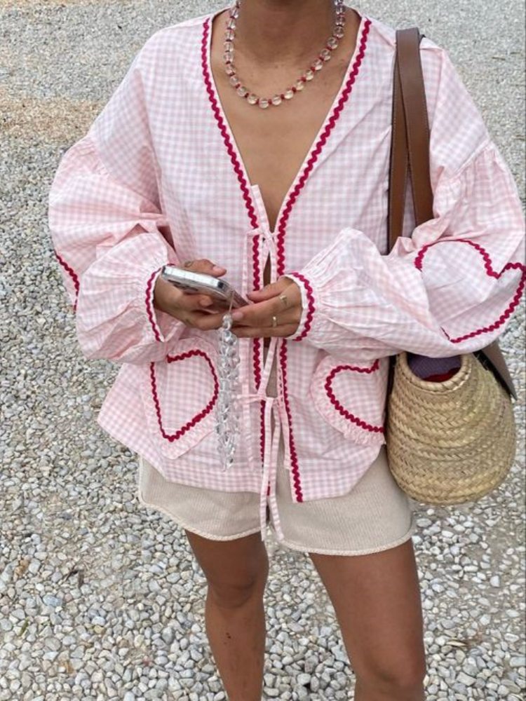 Esme Organic Cotton Check Top – Rose Pink