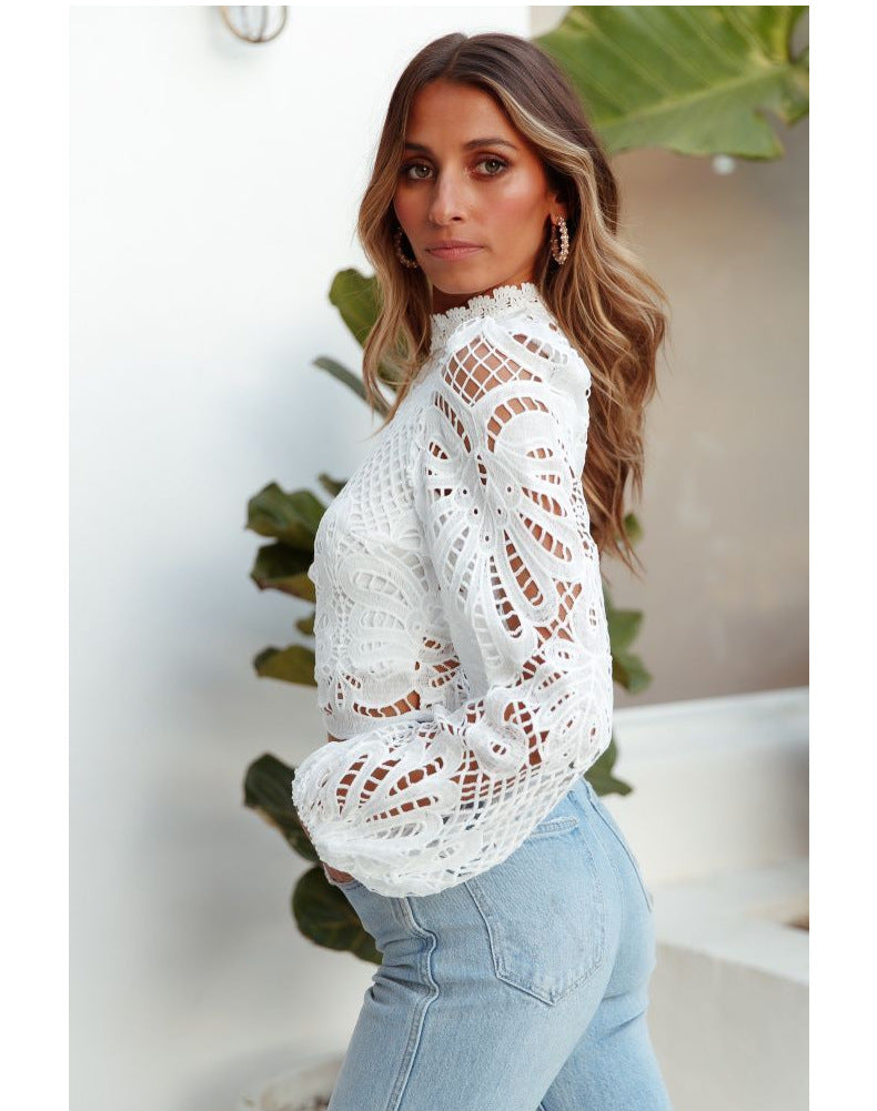 Élodie Lace Flare-Sleeve Blouse
