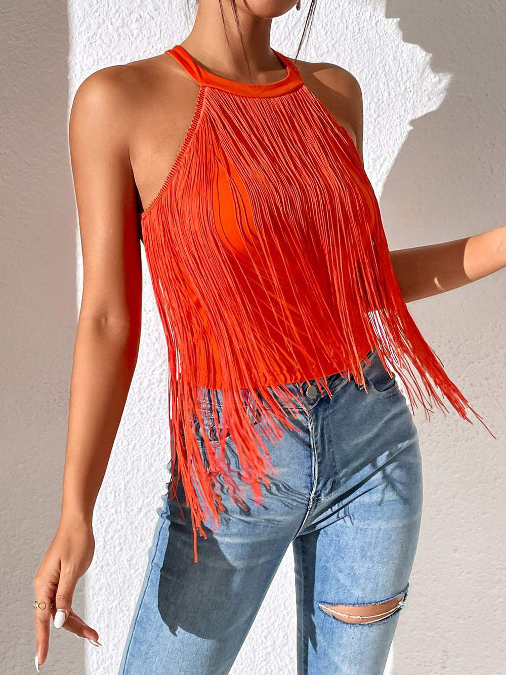 Siena Halter Tassel Detail Top