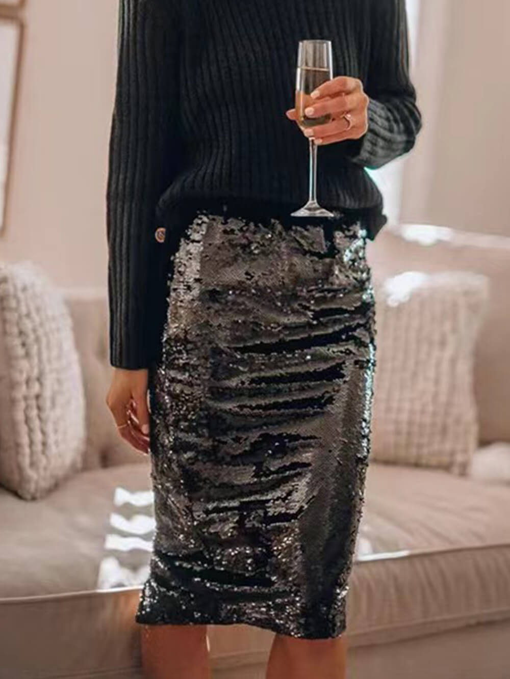 Mid-Waist Sparkling Skirt