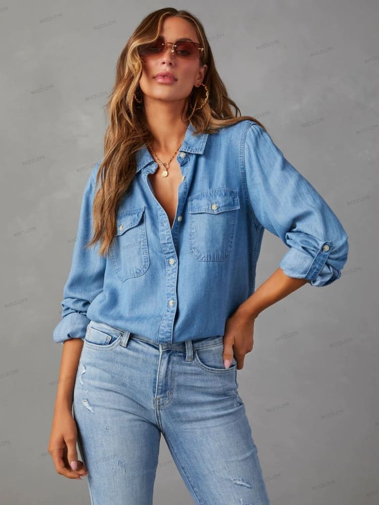 Denim Roll-Sleeve Shirt