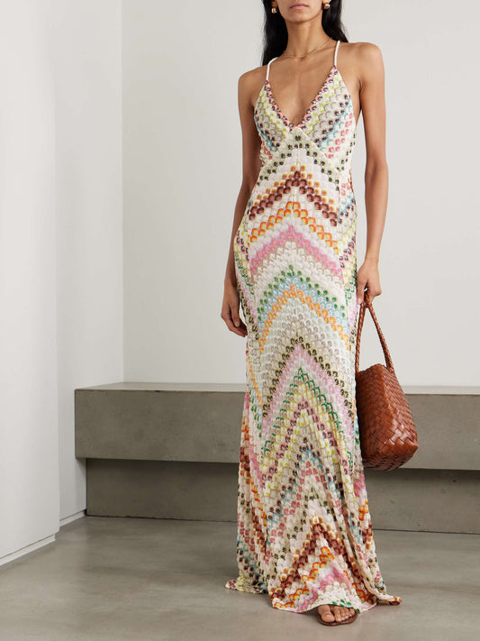 Isadora Herringbone Knit Maxi Dress