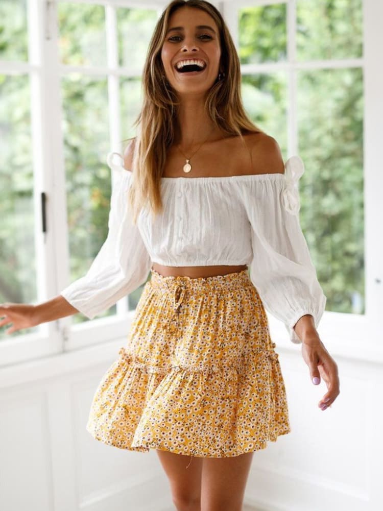 Yellow Flower Mini Skirt