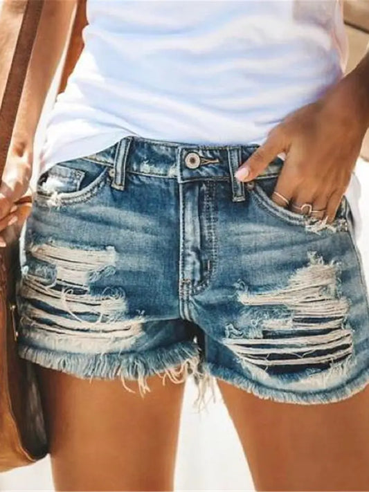 Frayed Edge High-Waist Shorts