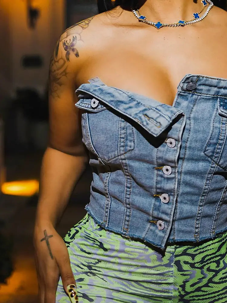 Camille Buttoned Denim Top