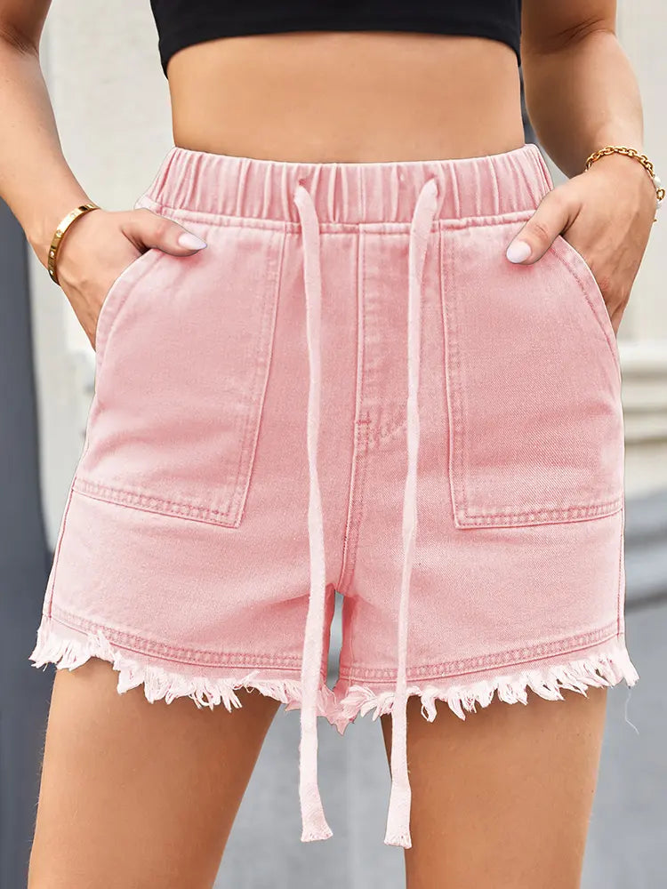Cinch-Waist Denim Shorts