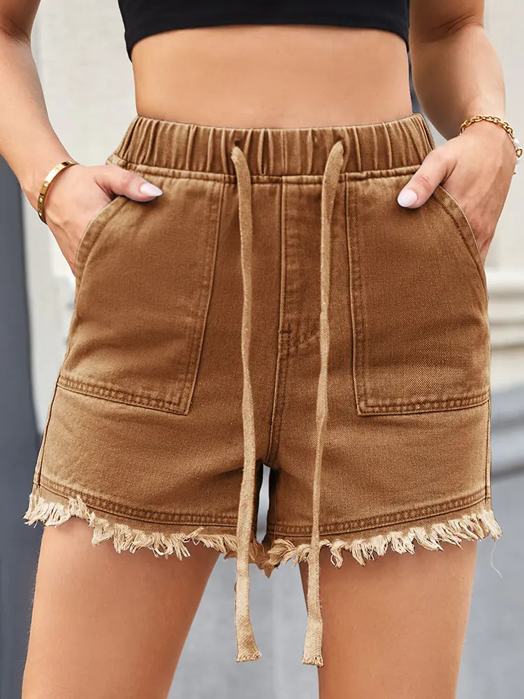 Cinch-Waist Denim Shorts