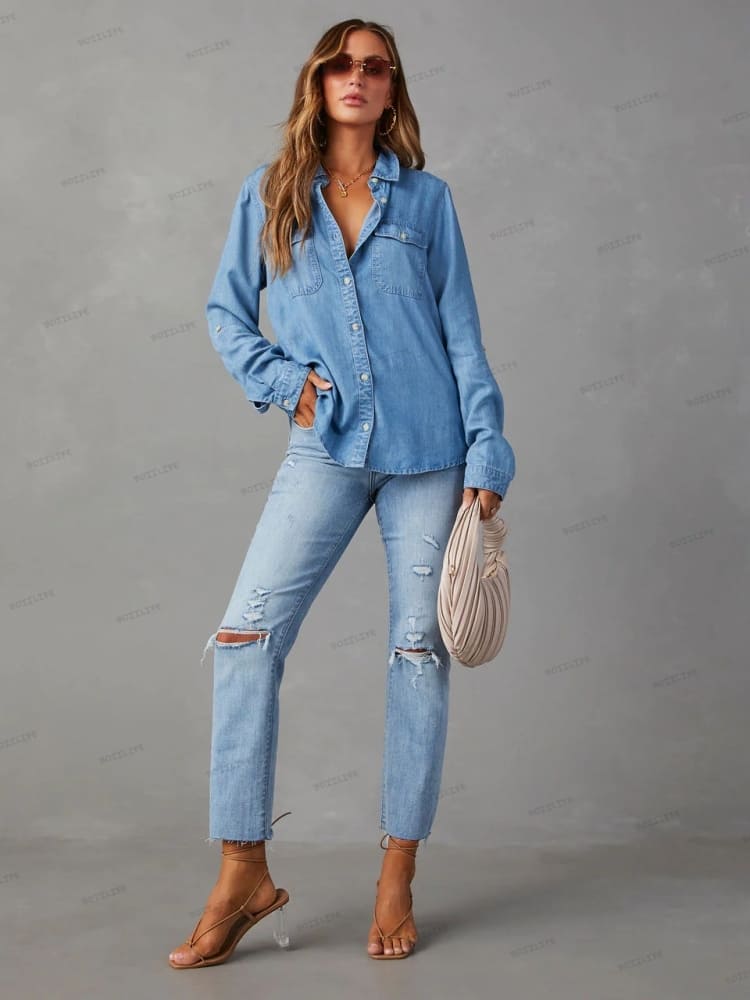Denim Roll-Sleeve Shirt