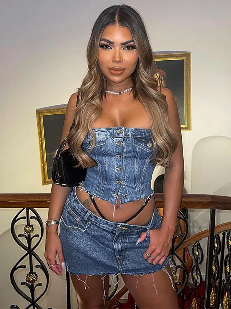 Camille Buttoned Denim Top