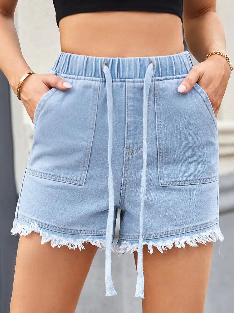 Cinch-Waist Denim Shorts