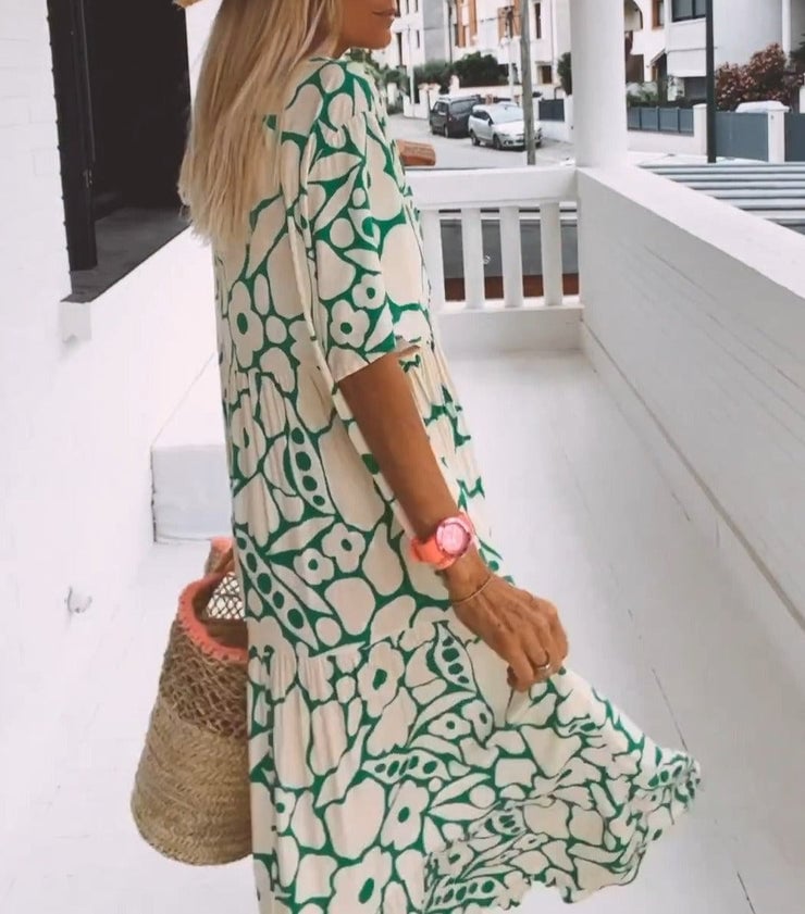 June Ibiza-Inspired Dress with Boho Floral Print