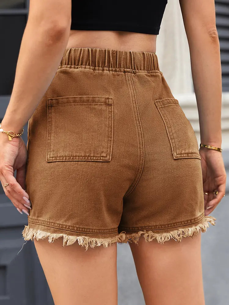 Cinch-Waist Denim Shorts