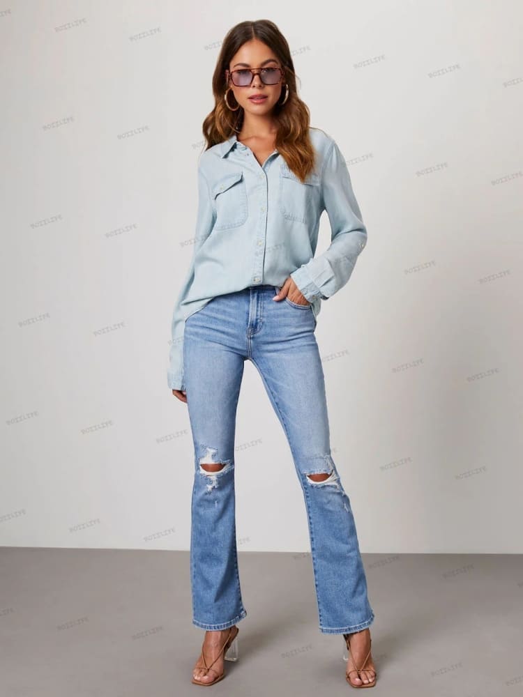 Denim Roll-Sleeve Shirt