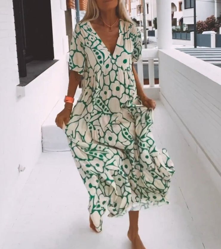 June Ibiza-Inspired Dress with Boho Floral Print