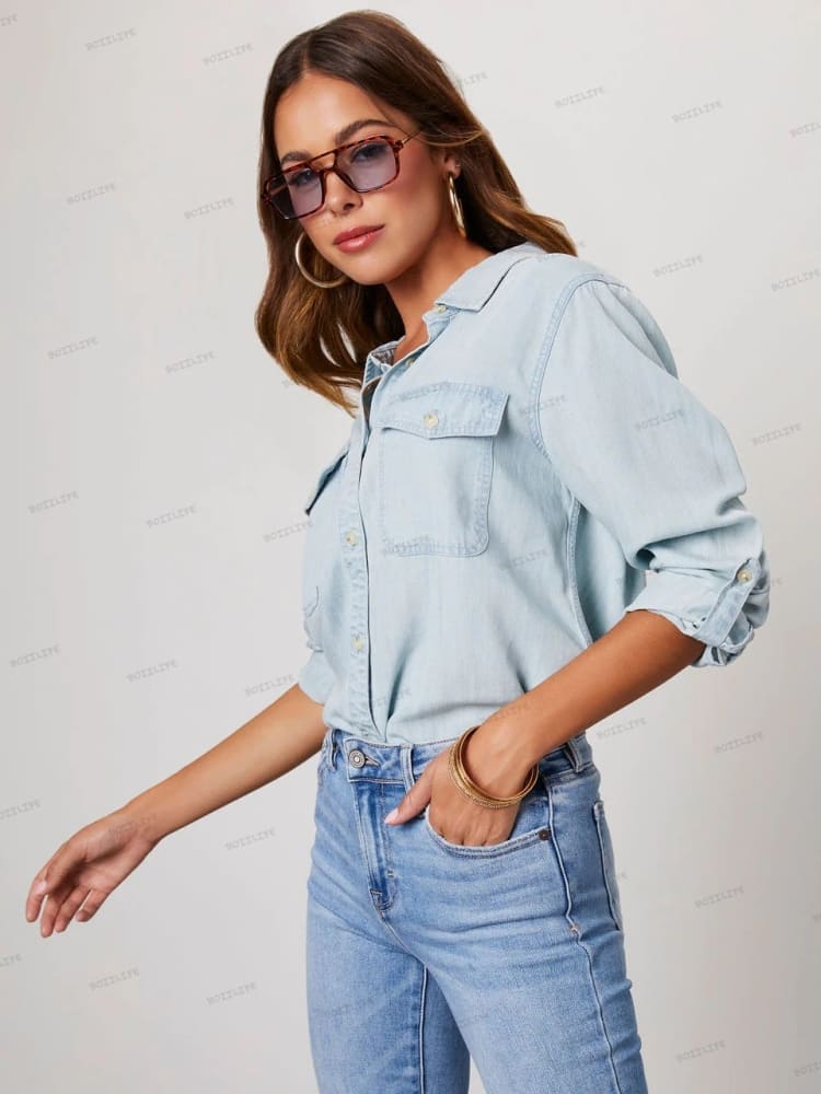 Denim Roll-Sleeve Shirt