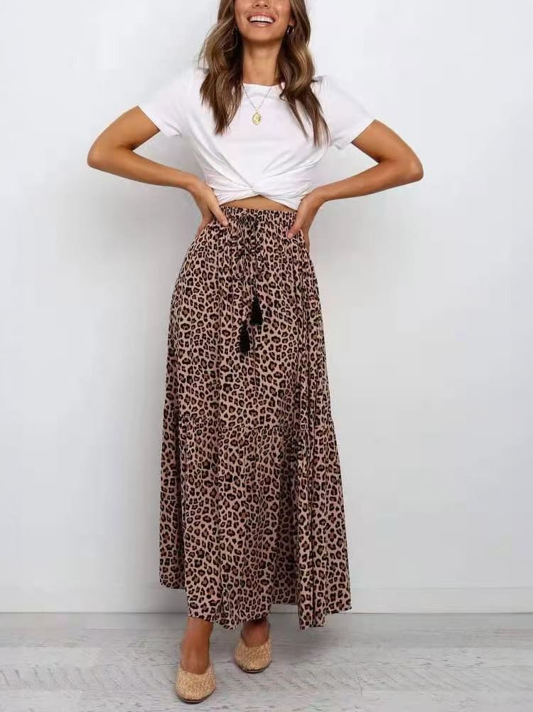Mocha Leopard-Patterned Maxi Skirt