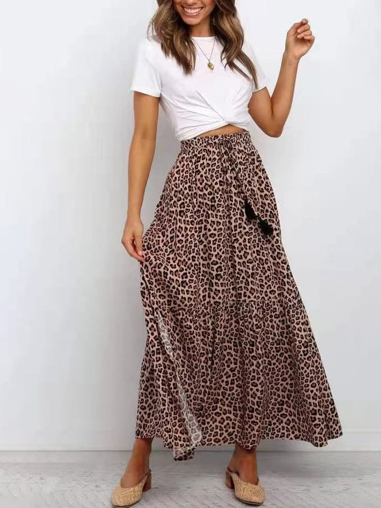 Mocha Leopard-Patterned Maxi Skirt