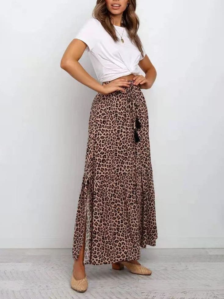 Mocha Leopard-Patterned Maxi Skirt