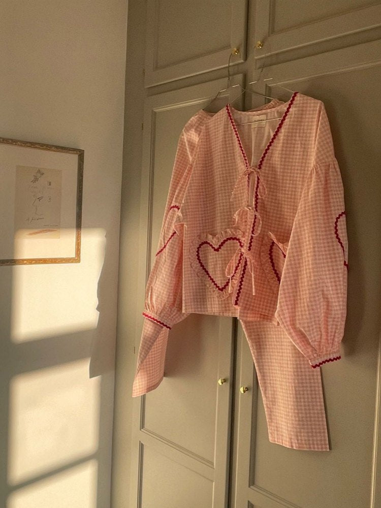 Esme Organic Cotton Check Top – Rose Pink