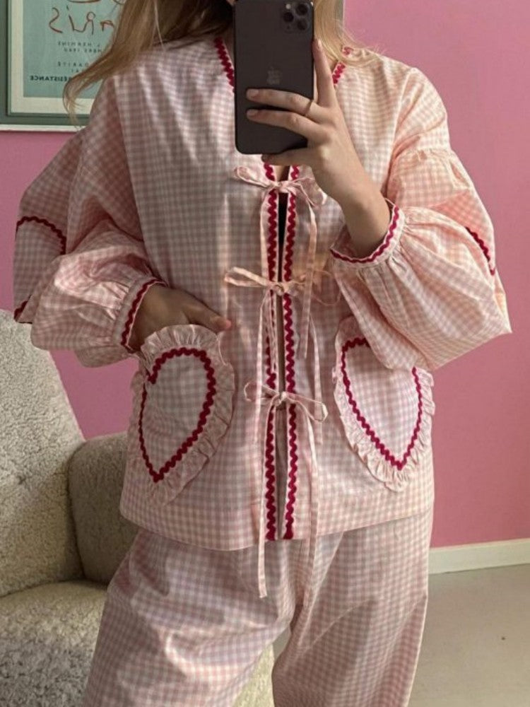 Esme Organic Cotton Check Top – Rose Pink