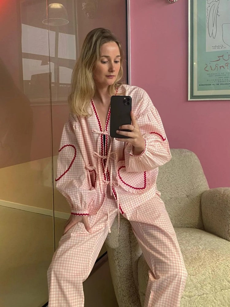 Esme Organic Cotton Check Top – Rose Pink