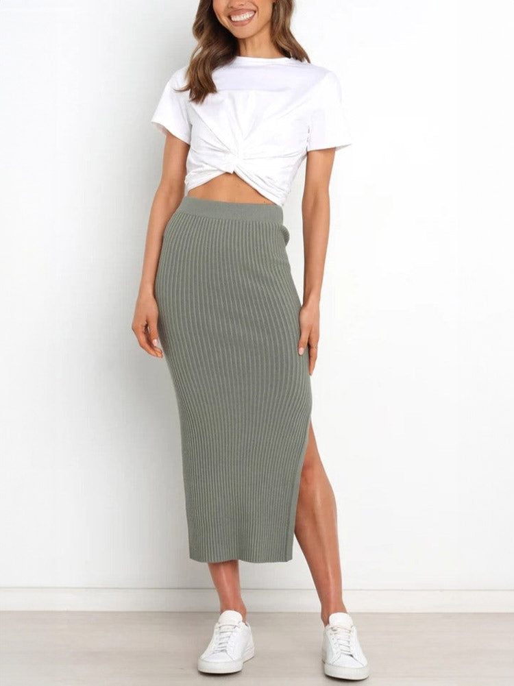 Grey Mélange Luxe Midi Skirt
